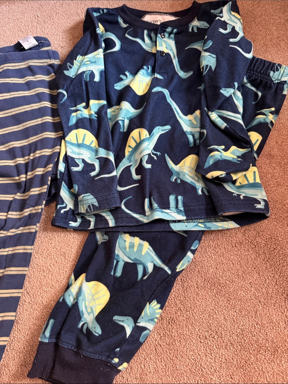 Toddler Dinosaur Pajama Bundle - Blue, Navy, Cream, Brown 4T - Picture 2 of 4